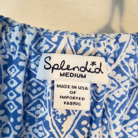 Splendid Romper Jumper Woman's Medium Blue/ White Geometric All Rayon Made USA - Picture 2 of 16